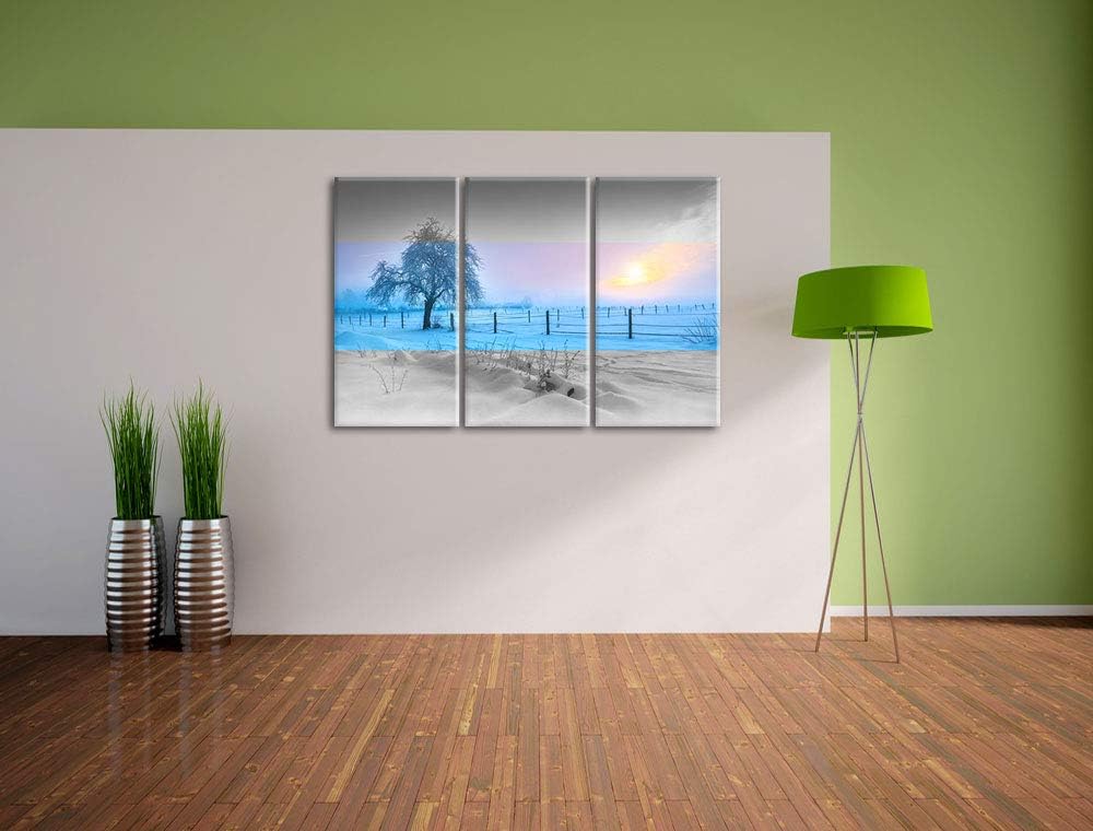 Einsamer Baum in Winterlandschaft schwarz/weiss 3-Teiler Leinwandbild 120x80 Bild auf Leinwand, XXL