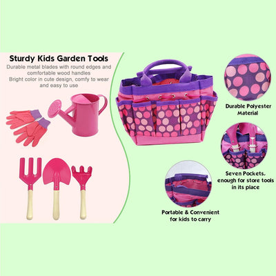 Huahuanghui Gartentasche für Kinder, 6er Set Gartenwerkzeug für Kinder, Spielwerkzeuge Garten mit Tr