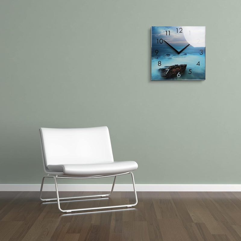 FLEXISTYLE Wanduhr küche Wohnzimmer 30 x 30 cm, aus Glas, mit Direktdruck eckig modern (Ozean), OZEA