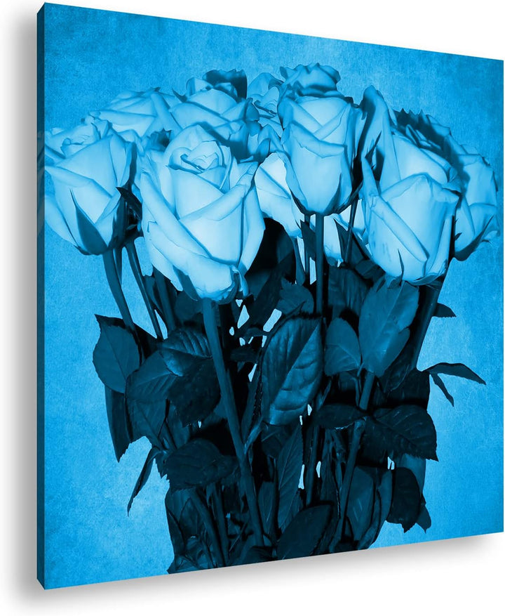 deyoli Blumenstrauss Rosen Format: 40x40 Effekt: Monocrome Blau als Leinwand, Motiv fertig gerahmt a