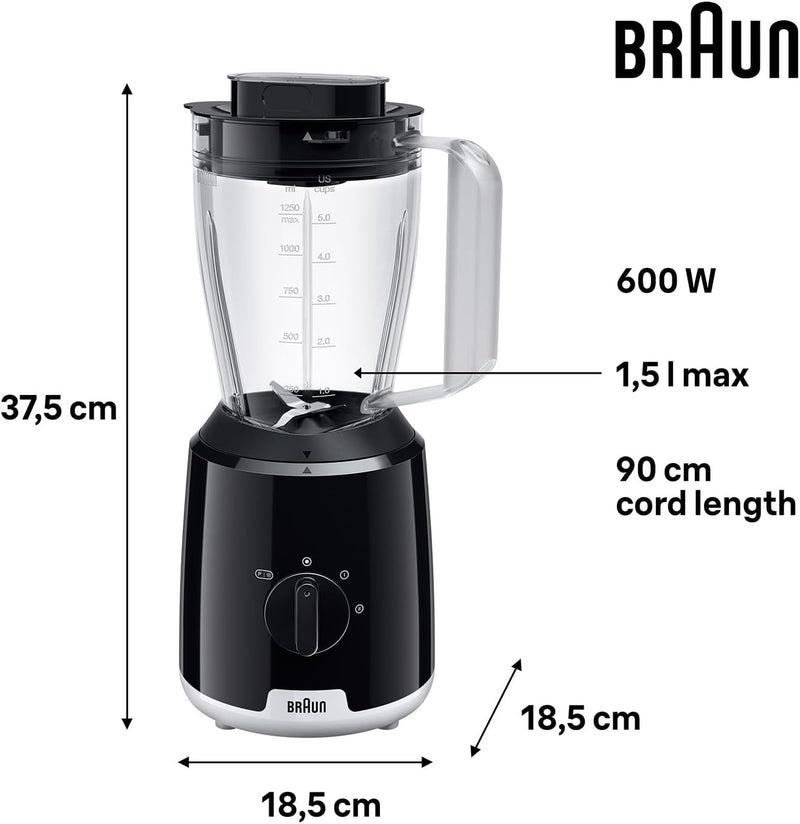 Braun Household PowerBlend 1 JB1051BK - Standmixer mit 1,5 l Glas-Mixaufsatz inkl. To-Go-Becher, Küc