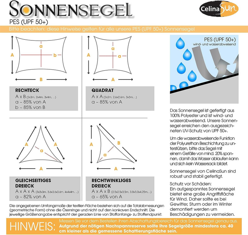 CelinaSun Sonnensegel PES Dreieck rechtwinklig 4x4x5,65m weiss UPF 50+ Premium Sonnenschutz inkl Bef