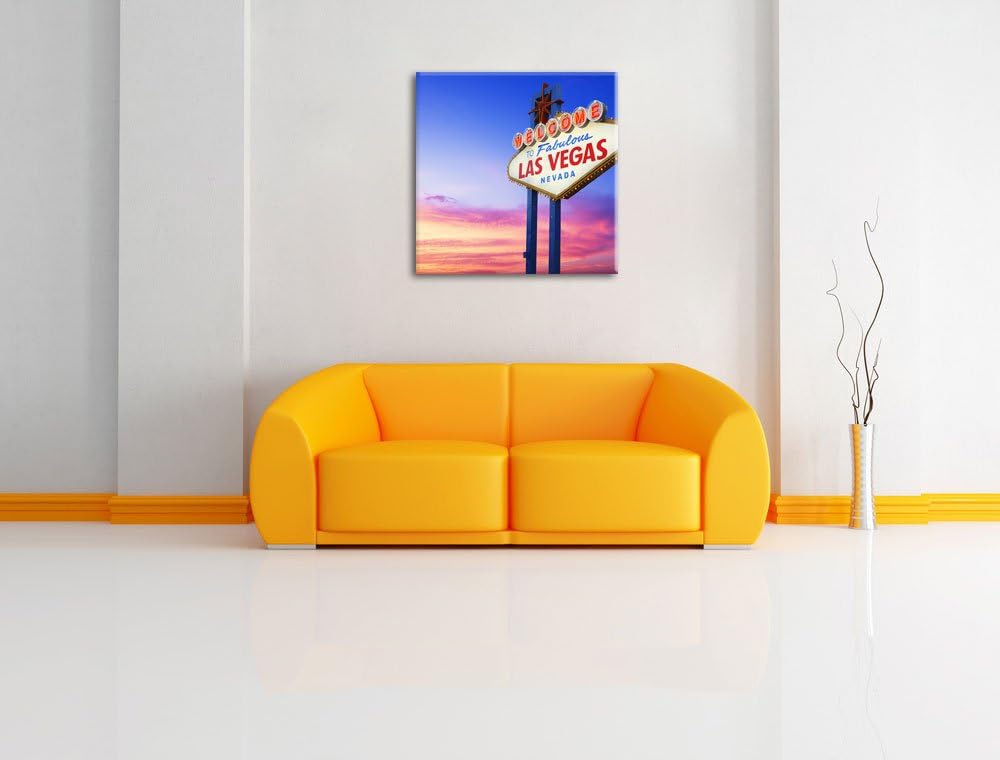 Pixxprint Las Vegas Schild in der Dämmerung als Leinwandbild/Grösse: 70x70 cm/Wandbild/Kunstdruck/fe