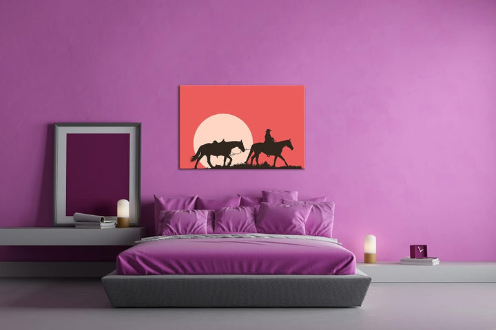 deyoli Cowboy im Sonnenuntergang Format: 60x40 als Leinwand, Motiv fertig gerahmt auf Echtholzrahmen