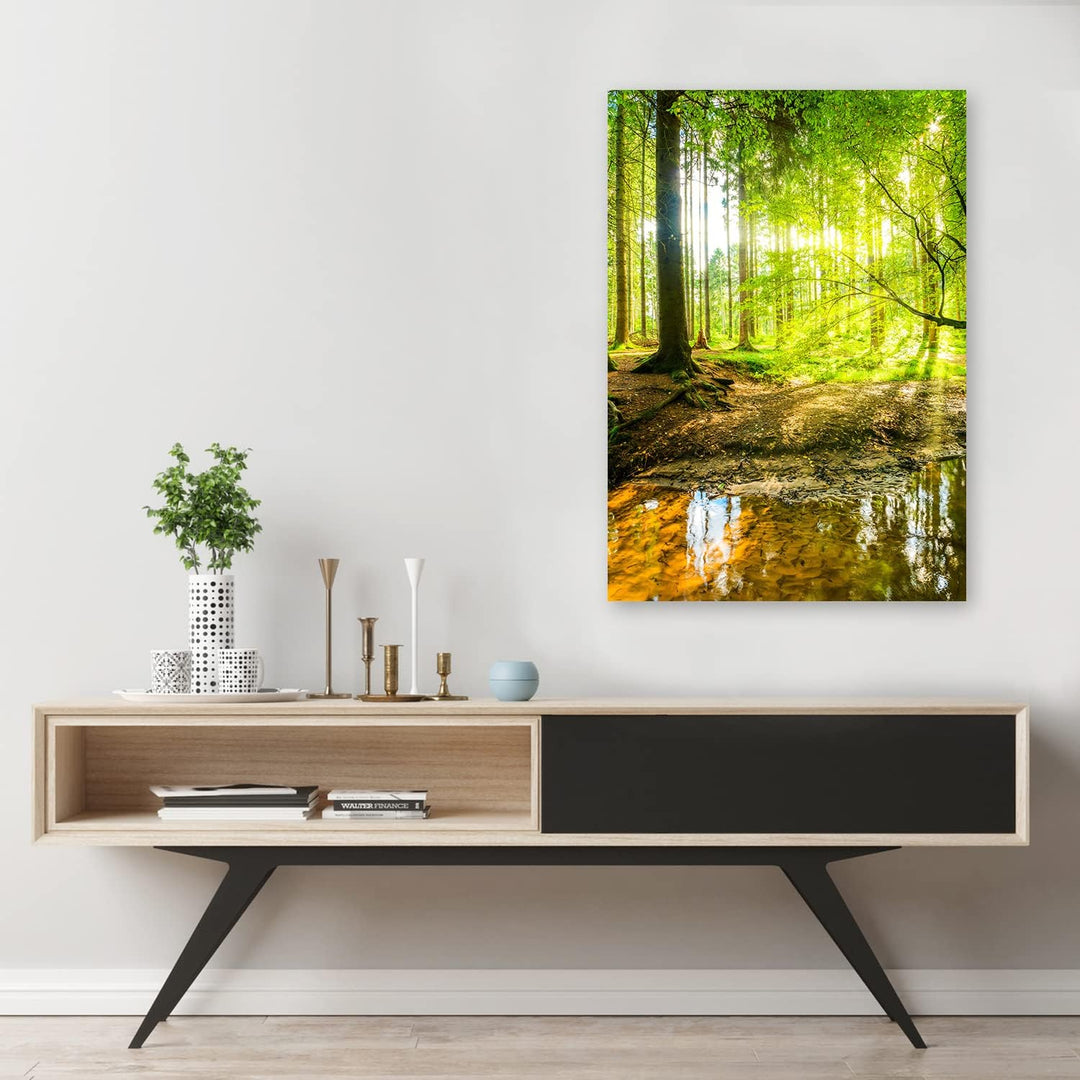 Feeby Vlies Leinwandbild Strom Landschaft Sonnenstrahlen 60x90 cm Druckbild Wandbild Wanddekoration