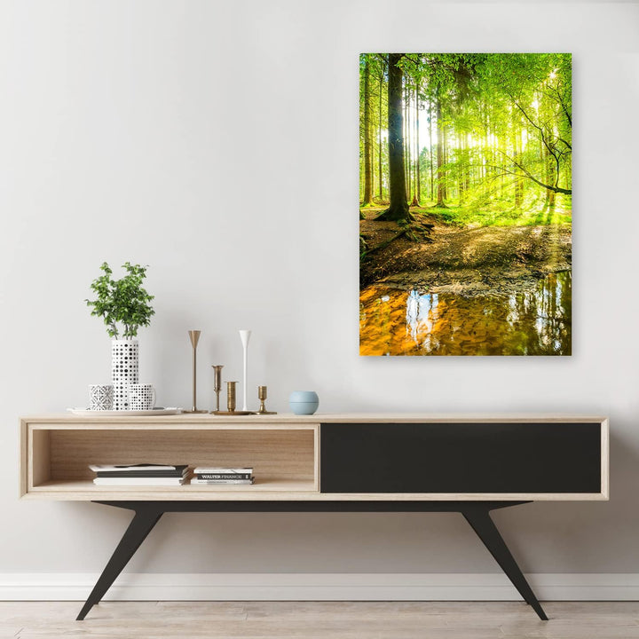 Feeby Vlies Leinwandbild Strom Landschaft Sonnenstrahlen 60x90 cm Druckbild Wandbild Wanddekoration