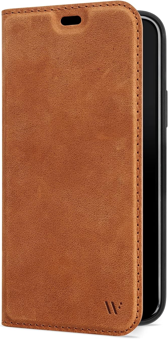 WIIUKA Hülle für iPhone 15, Leder aus Deutschland, mit Kartenfach, extra Dünn, Handyhülle mit Standf