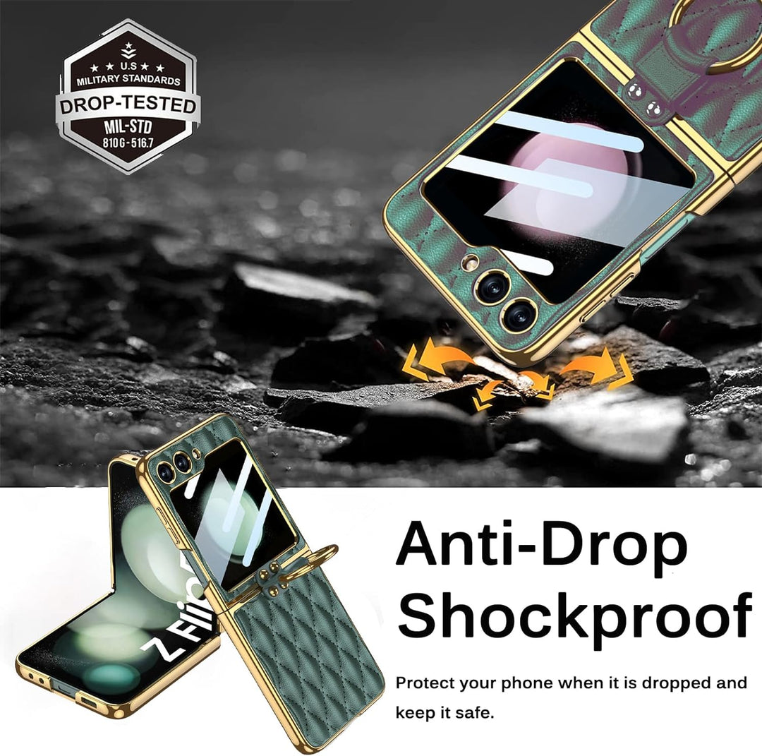 Miimall Lederhülle Kompatibel mit Samsung Galaxy Z Flip 5 Hülle mit Kameraschutz, Z Flip 5 Case mit
