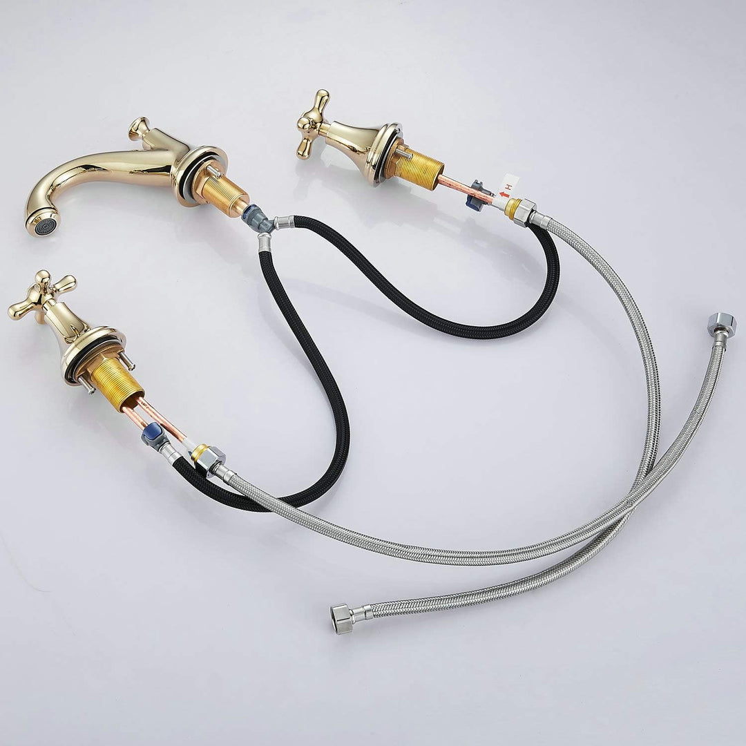 3 Loch Bad Waschbecken Armatur Gold Poliert 2 Griff Weit Verbreitet Waschtischarmatur Mischbatterie