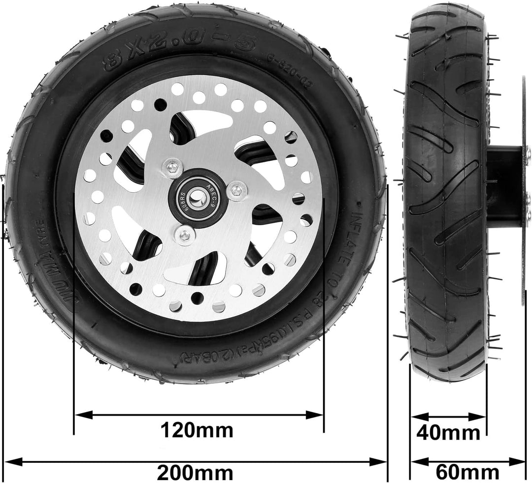 2 Stück Mach1 200x40mm Big Wheel Kickscooter Air Luft Reifen-Set mit Bremsscheibe inklusive Kugellag