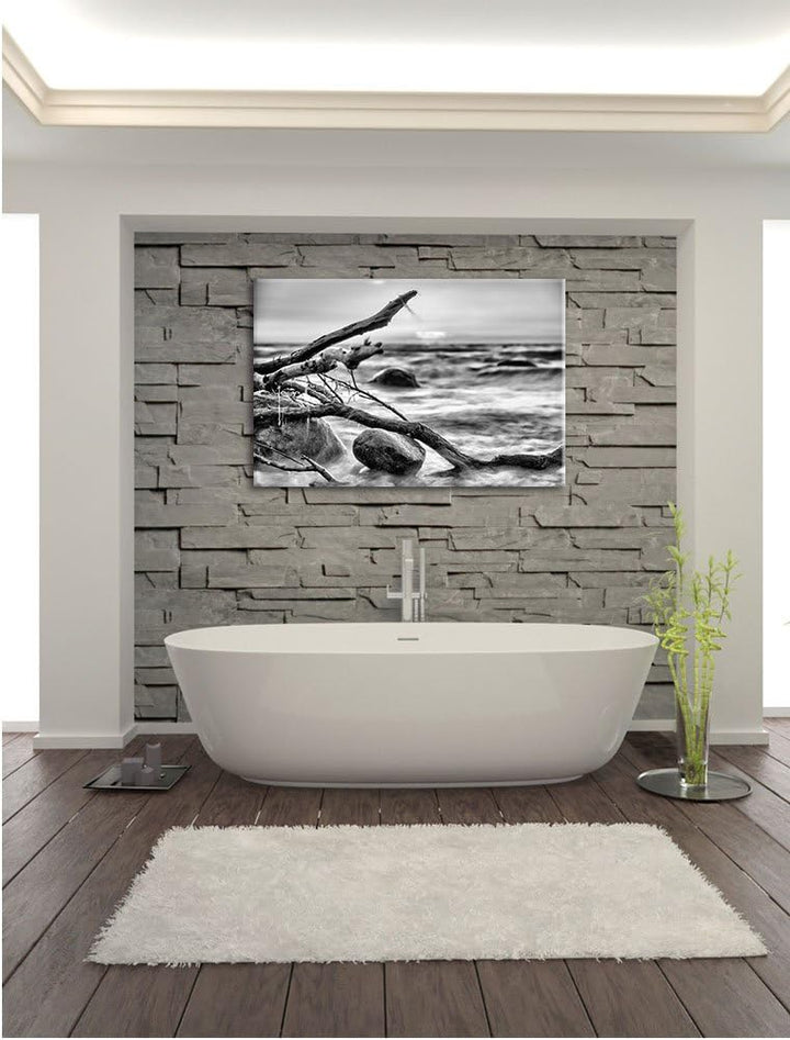 Pixxprint Ruhige See im Nebel / 100x70cm Leinwandbild bespannt auf Holzrahmen/Wandbild Kunstdruck De