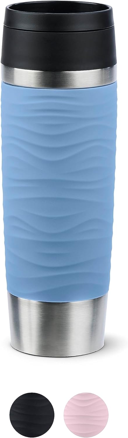 Emsa N20226 Travel Mug Wave Isolierbecher 0,5 Liter | neuer Komfort-Schraubverschluss | Edelstahl |