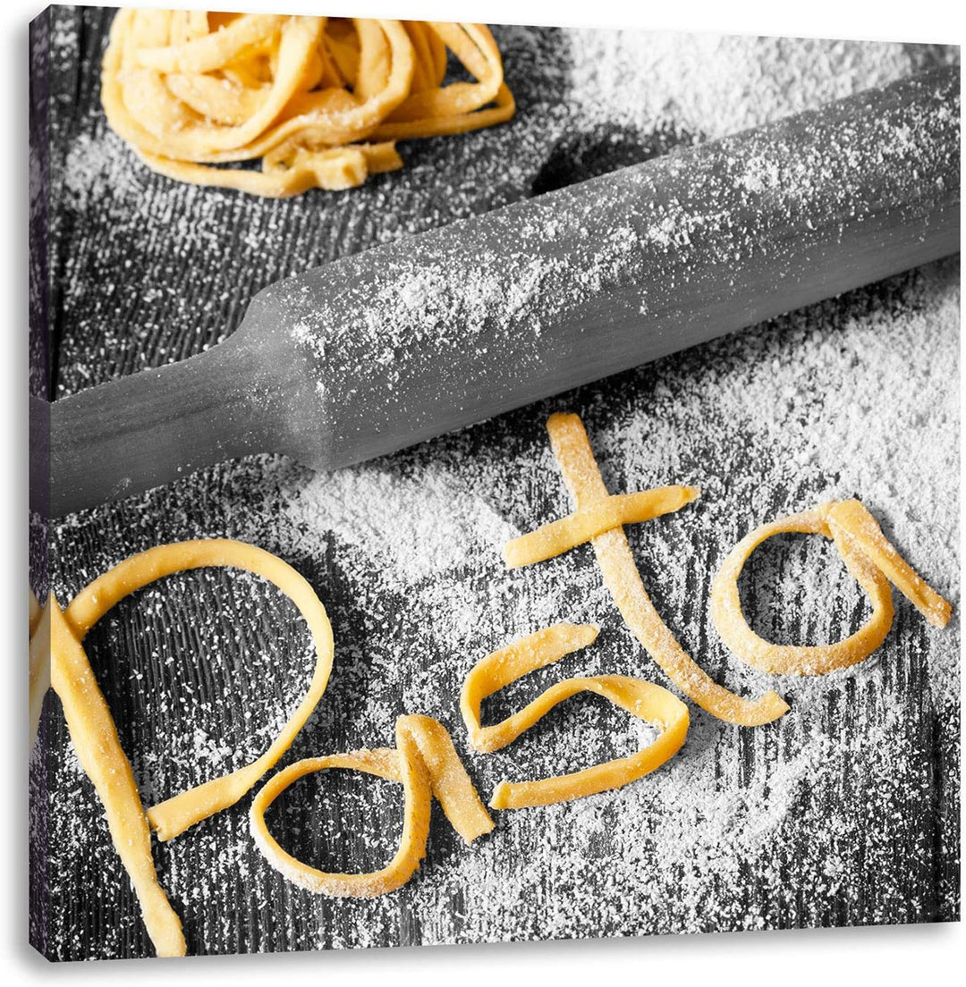 Pixxprint Pasta vor Nudelholz als Leinwandbild/Grösse: 70x70 cm/Wandbild/Kunstdruck/fertig bespannt,