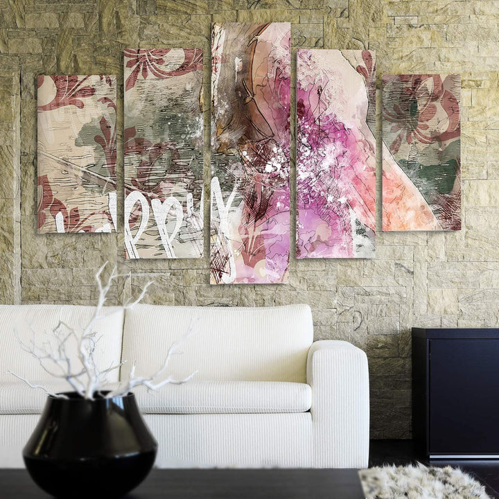 Bilder 5 Teilig Abstraktion Deco Panel Kunst Slogan Design Blumen bunt 100x70 cm Deco panel 100x70 c