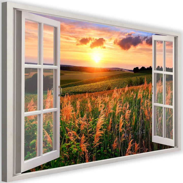 Feeby Bild auf Vlies Leinwand Blick Durchs Fenster 3D-Illusion 90x60 cm Kunstdruck Modern Wandbilder