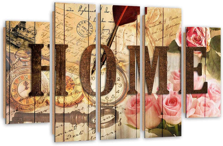 Feeby Wanddeko 5 teile Haus 150x100 cm Bilder modern Rosen Wohnung Wohnzimmer Design Rosa Deko Panee