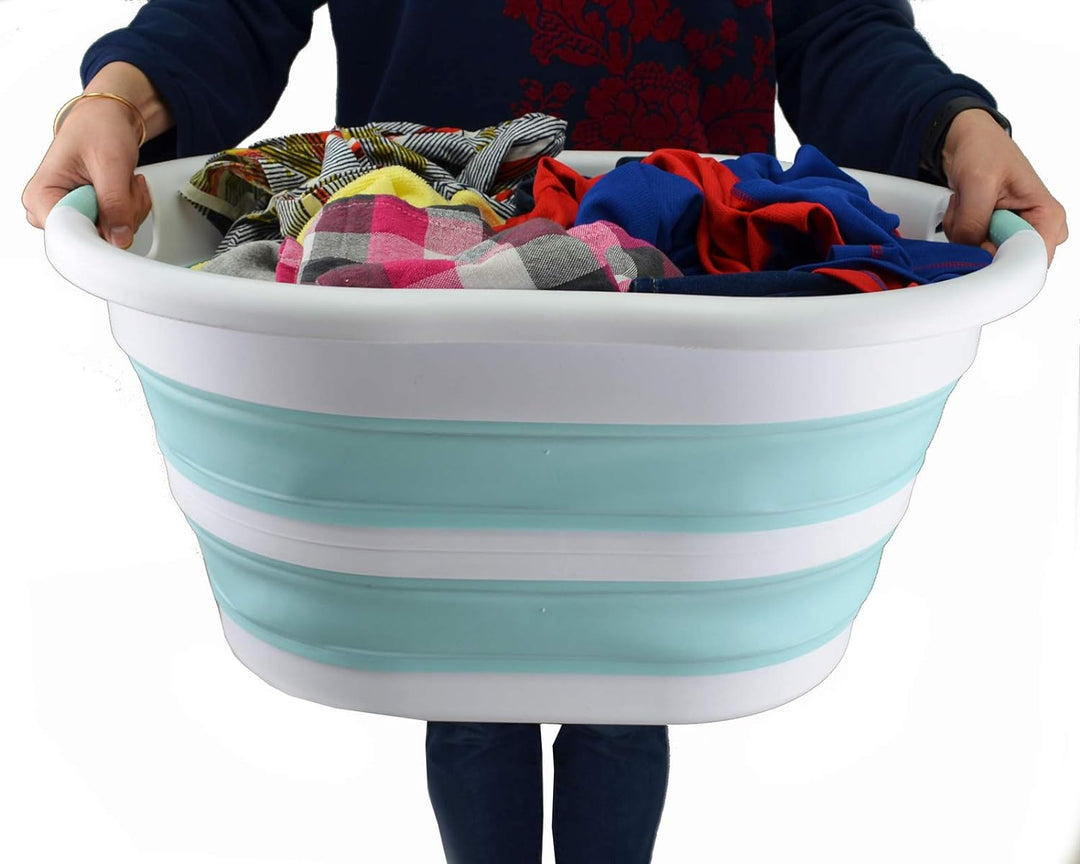 SAMMART 36L Collapsible Plastic Wäschekorb - Ovale Wanne/Korb - Faltbarer Vorratsbehälter/Organizer