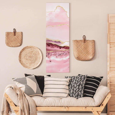 Leinwandbild Abstrakte Berge Rosa mit Goldene Linien 90 x 30cm Recycled Canvas 90cm x 30cm - Recycle