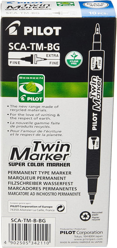 Pilot Twin Marker BeGreen Permanentmarker, 2 Spitzen, Rundspitzen/fein/mittel, 10 Stück Noire, Noire