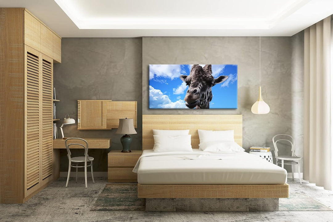 Fotogene Giraffe Panorama 60x30 cm als Leinwandbild, Motiv fertig gerahmt auf Echtholzrahmen, Hochwe