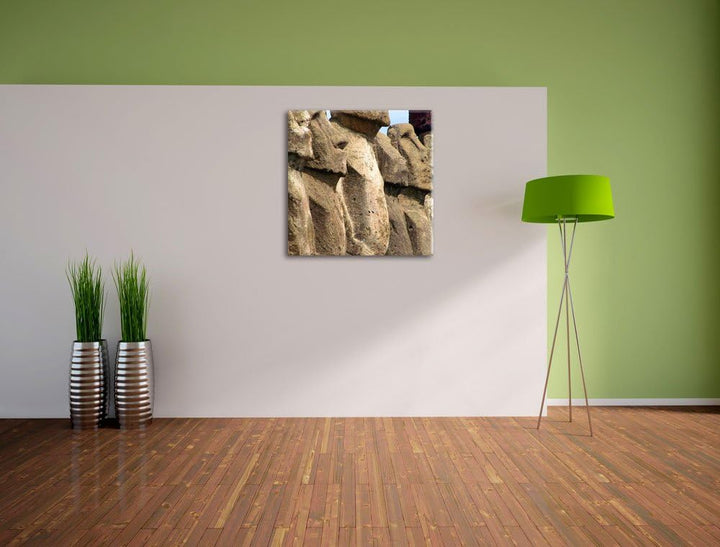 Pixxprint Osterinseln Statuen Detailansicht als Leinwandbild/Grösse: 70x70 cm/Wandbild/Kunstdruck/fe