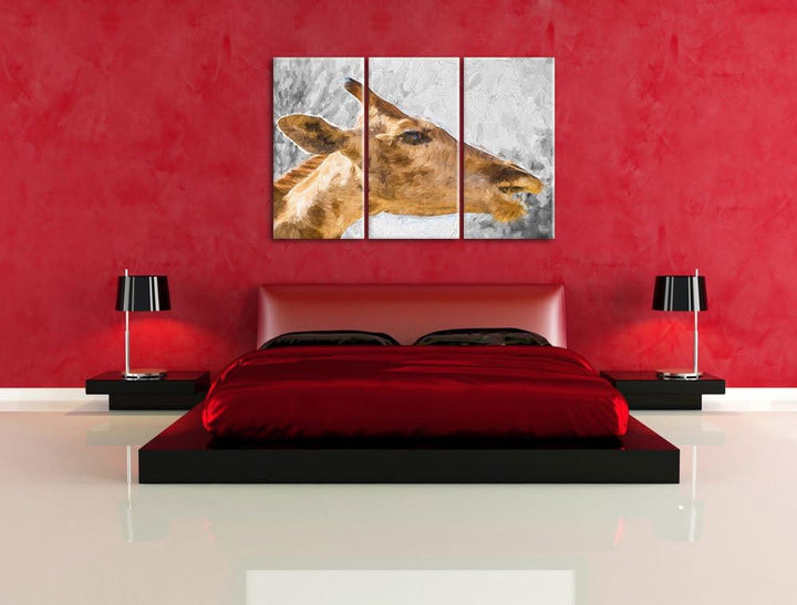 anmutige Giraffe isst schwarz/weiss Deluxe 3-Teiler Leinwandbild 120x80 Bild auf Leinwand, XXL riesi