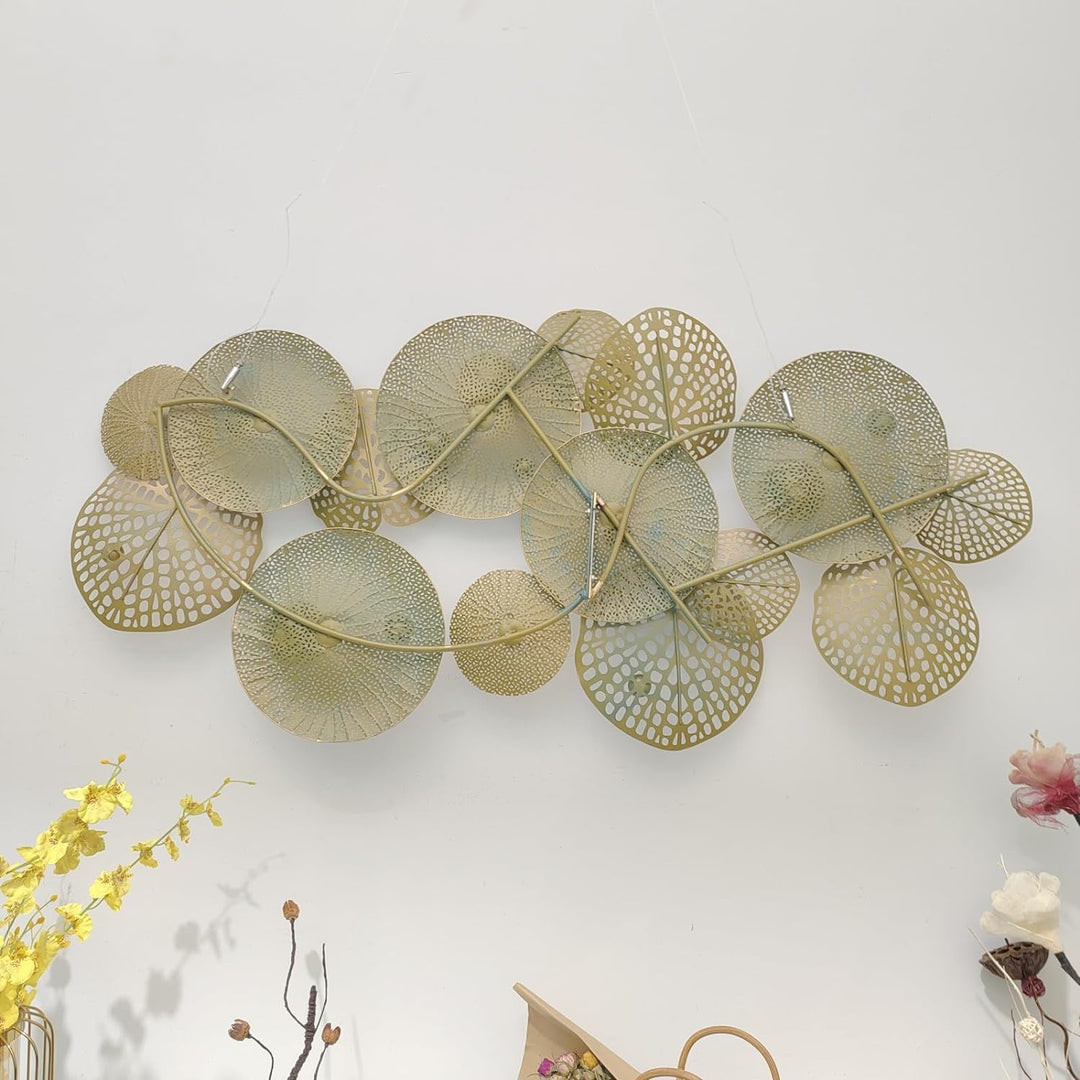 Dekoleidenschaft 3D Wandbild Lotus aus Metall in gold/türkis, 125x60 cm, Wanddeko, Wandschmuck mehrf