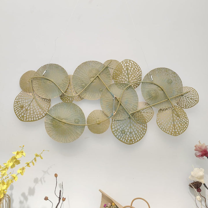 Dekoleidenschaft 3D Wandbild Lotus aus Metall in gold/türkis, 125x60 cm, Wanddeko, Wandschmuck mehrf