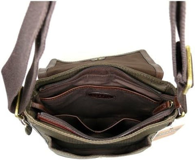 Fossil Transit Grün-Braun Herren Umhängetasche Schultertasche Messenger Leder Breite ca. 25 cm, Höhe