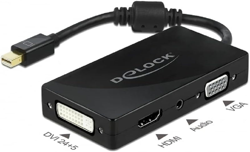 Delock Mini DisplayPort 1.2 Adapter zu VGA / HDMI / DVI / Audio Buchse 4K Passiv schwarz