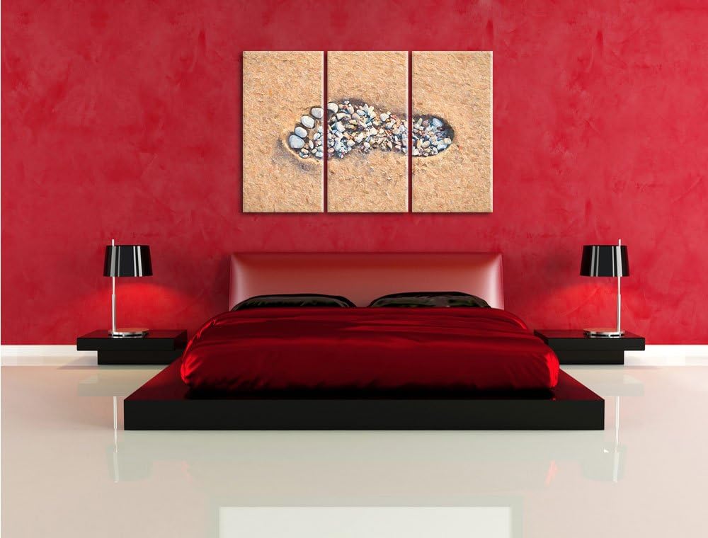 Pixxprint Fussabdruck im Sand Pinsel Effekt 3-Teiler Leinwandbild 120x80 Bild auf Leinwand