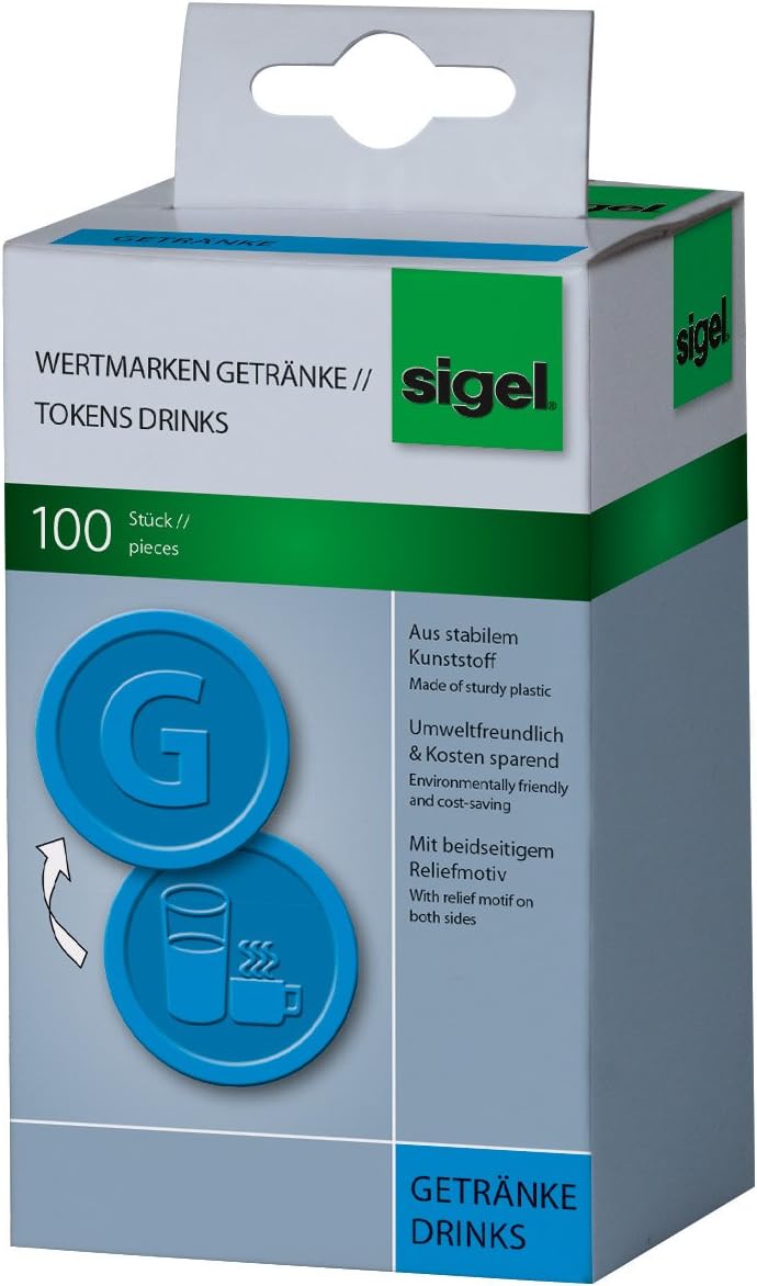 SIGEL WM002 Wertmarken Chips/Pfandmarken Essen, gelb, 100 Stück & WM007 Wertmarken Chips/Pfandmarken