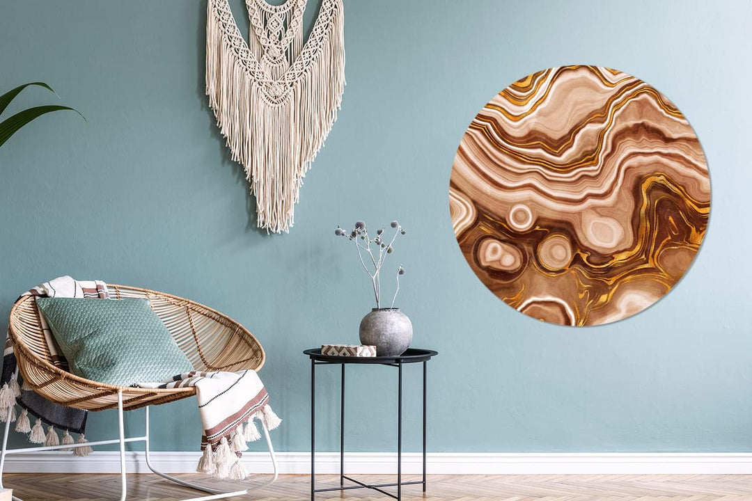 MuchoWow Wandbild Rund Wanddeko Deko Wohnzimmer Bilder 90x90 cm Gold - Achat-Geode - Steine - Braun,