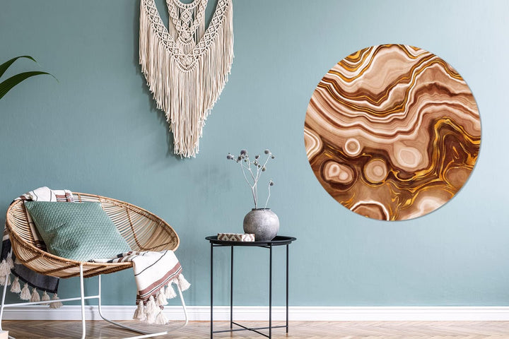 MuchoWow Wandbild Rund Wanddeko Deko Wohnzimmer Bilder 90x90 cm Gold - Achat-Geode - Steine - Braun,