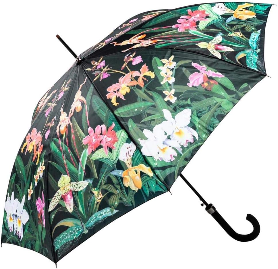 LUCKYWEATHER Regenschirm Stockschirm Damen Motiv Orchidee Auf-Automatik I Stockregenschirm gross und