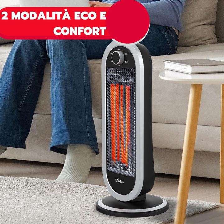 ARDES - AR4B01 Oszillierender Kohleheizer TIZZO 900W, Kohleheizer mit geringem Verbrauch, elektrisch
