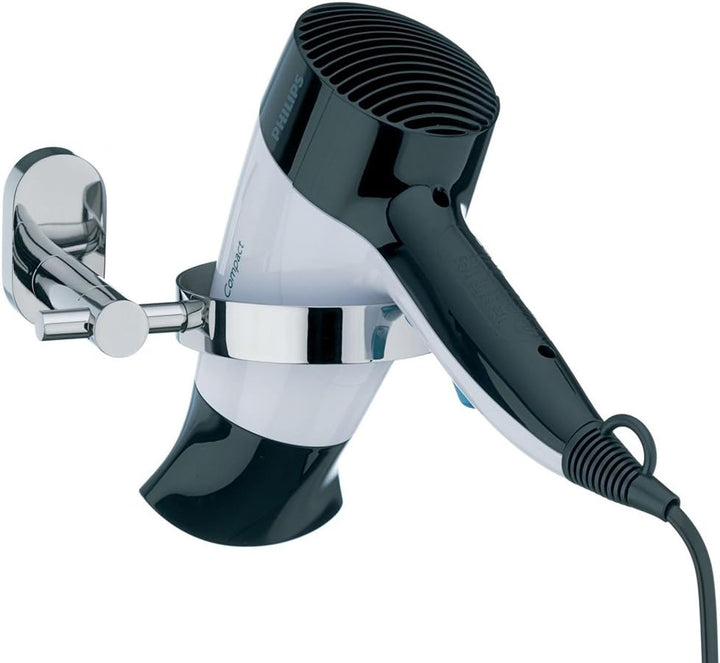 Kela 22678, Fönhalter, Zum Kleben oder Bohren, Edelstahl 18/10/ Glas, Ø 9cm, 14x 11x 6 cm, Lucido, S