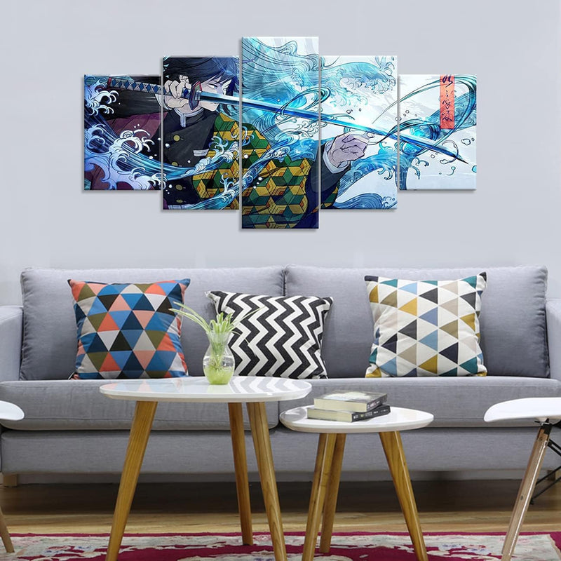 ZHONGYUTONG 5 Teilig Leinwandbild mit Rahmen Demon Slayer Poster Kimetsu Japanische Anime Figur Tanj