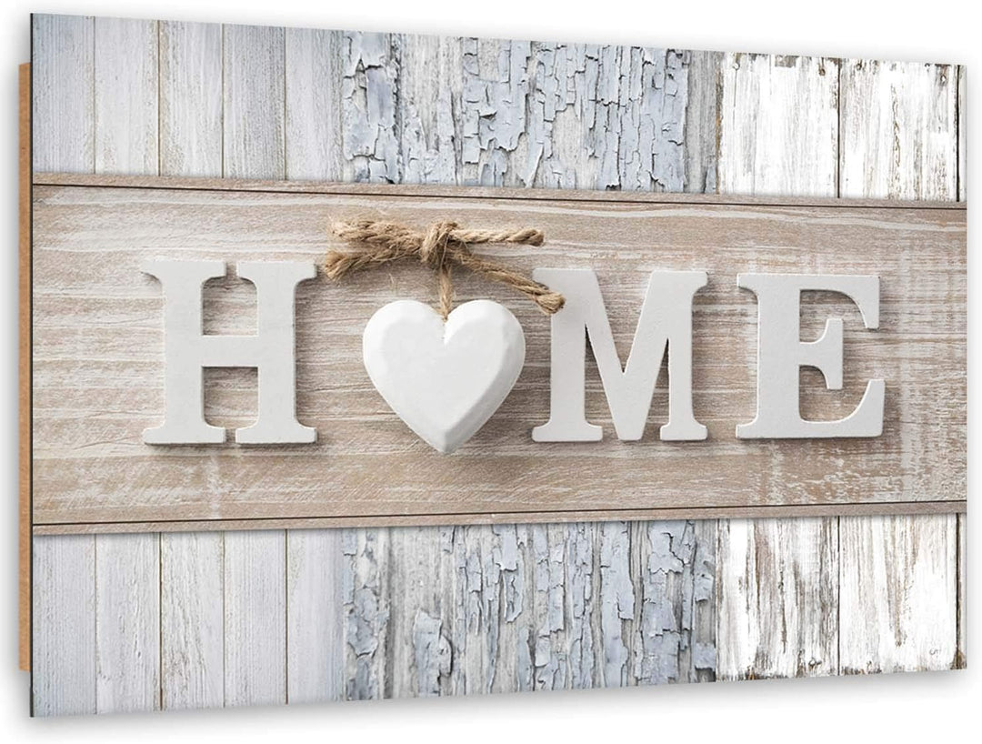 Wandbild XXL Home 120x80 cm Deko Kunst Bilder Wanddekoration Herz Wohnung Grau M15868 120x80 cm, M15