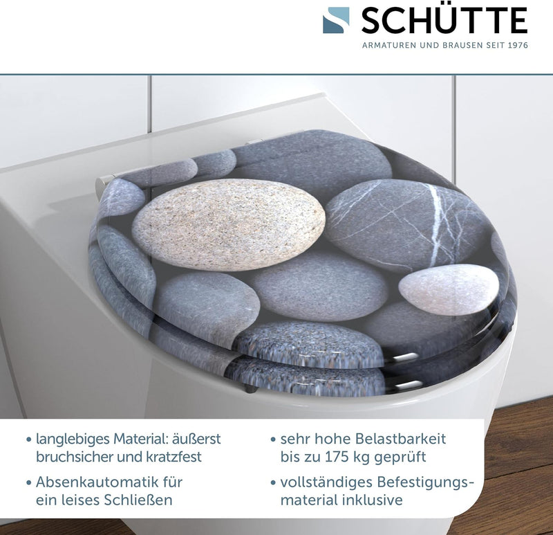 SCHÜTTE WC-Sitz Holzkern GREY STONES, Toilettensitz mit Absenkautomatik, passend für viele handelsüb