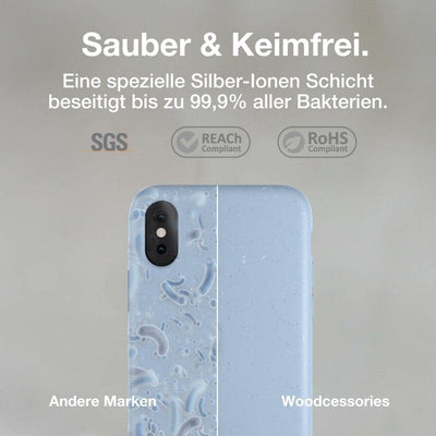 Woodcessories - Antibakterielle Bio Hülle kompatibel mit iPhone XS Hülle hellblau, iPhone X Hülle he