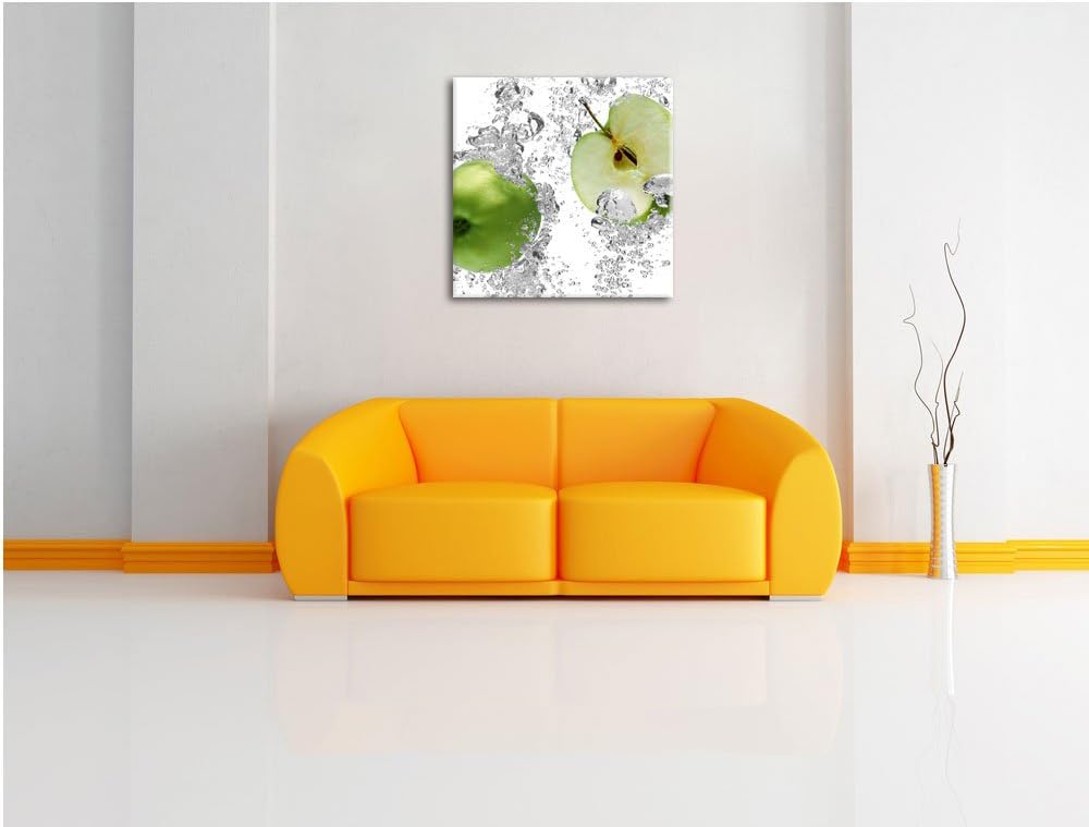 Pixxprint saftig grüne Äpfel im Wasser als Leinwandbild/Grösse: 70x70 cm/Wandbild/Kunstdruck/fertig