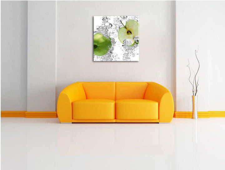 Pixxprint saftig grüne Äpfel im Wasser als Leinwandbild/Grösse: 70x70 cm/Wandbild/Kunstdruck/fertig