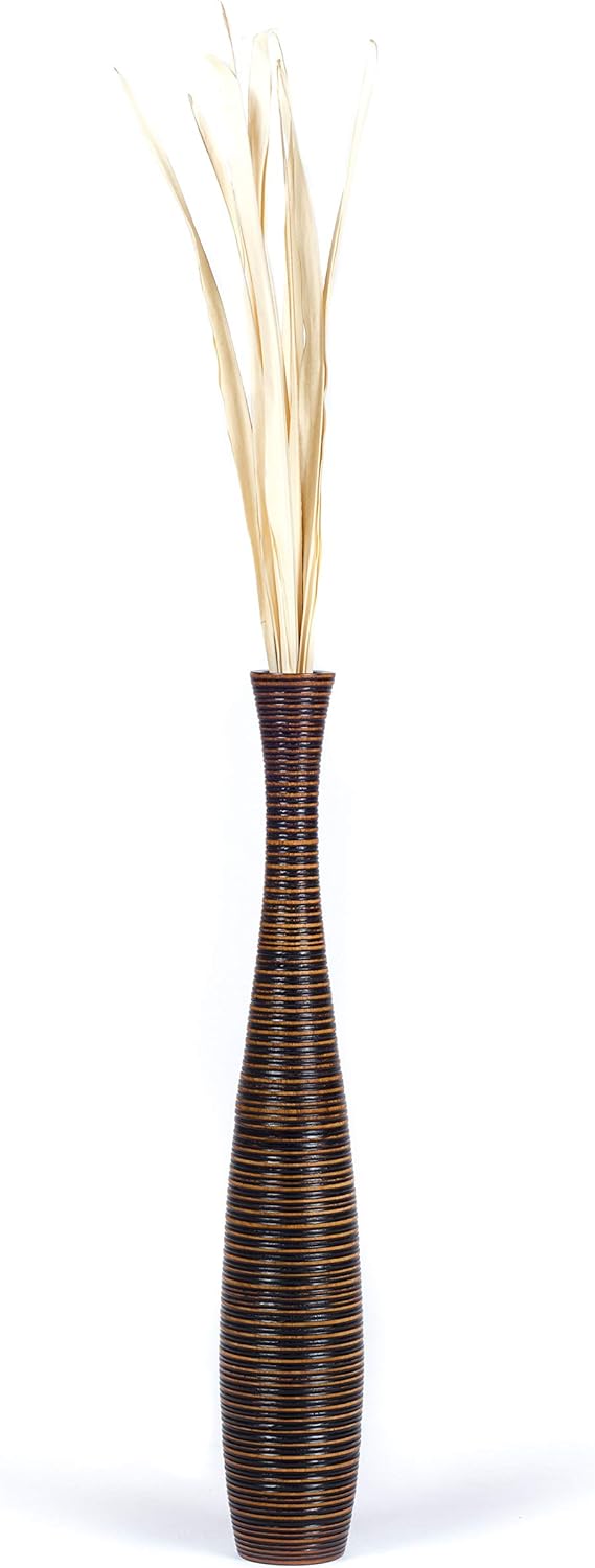 Leewadee Grosse Bodenvase für Dekozweige hohe Standvase Design Holzvase, Holz, 70 cm, Braun 70 cm Br