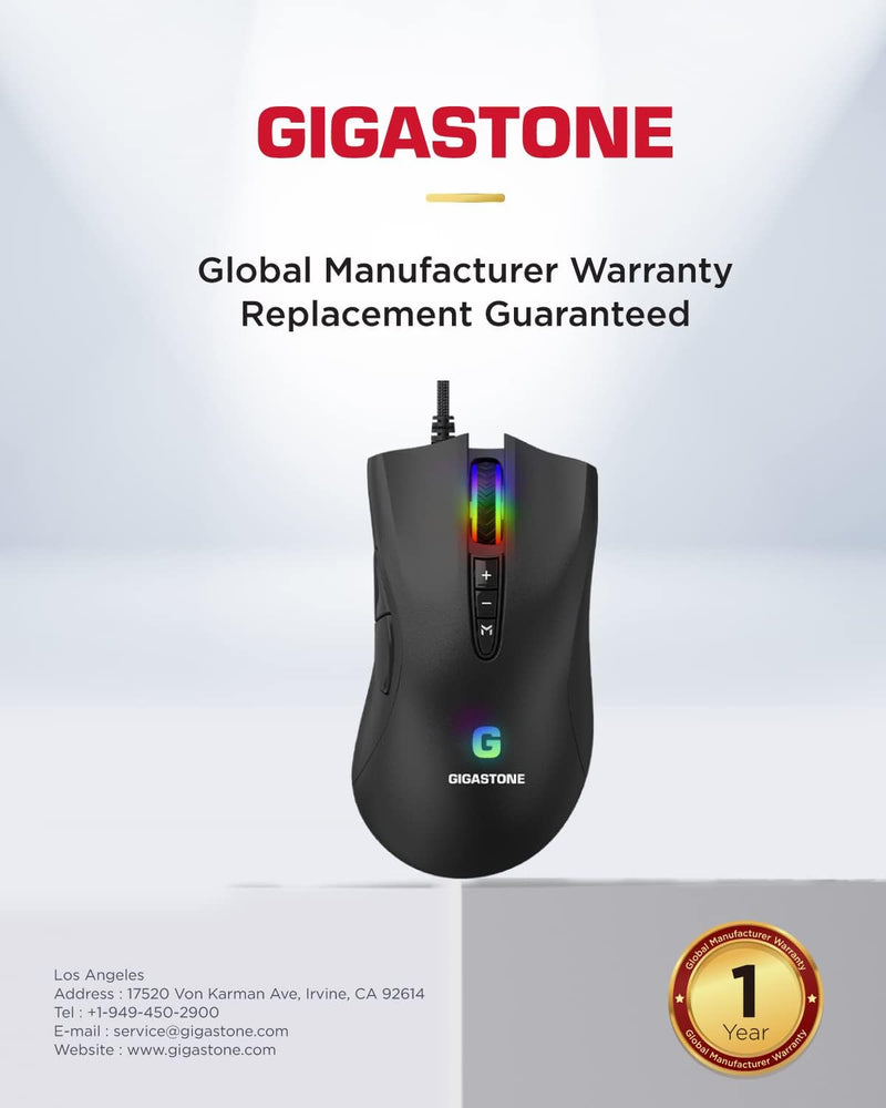 Gigastone Gaming-Maus 16.000 DPI, Kabelgebundene Gaming-Maus Mit Anpassbarer RGB-Hintergrundbeleucht