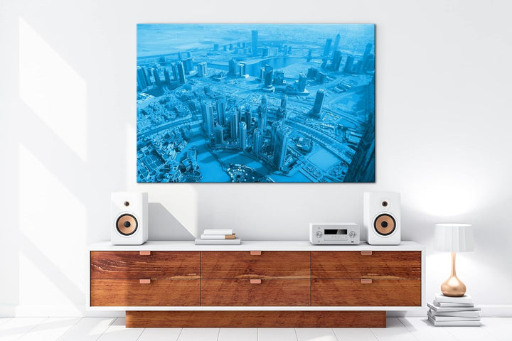 deyoli Skyline von Dubai Format 80x60 Effekt: Monocrome Blau als Leinwandbild, Motiv fertig gerahmt
