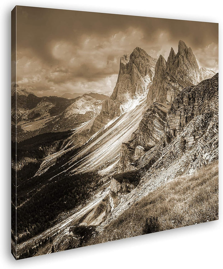 deyoli Dolomiten Format: 60x60 Effekt: Sepia als Leinwandbild, Motiv fertig gerahmt auf Echtholzrahm