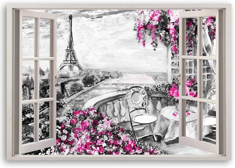Feeby Wandbild Paris Druckbild Leinwandbild 3D Illusion Rosa 90x60 cm Leinwandbild 90x60 cm Rosa_c,