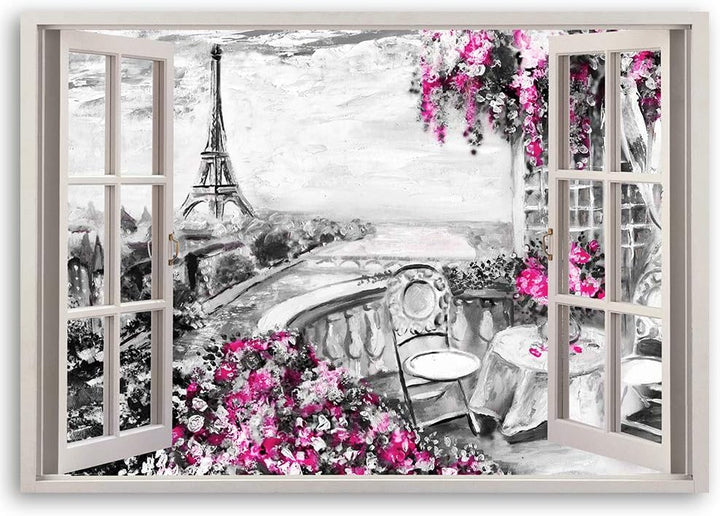 Feeby Wandbild Paris Druckbild Leinwandbild 3D Illusion Rosa 90x60 cm Leinwandbild 90x60 cm Rosa_c,