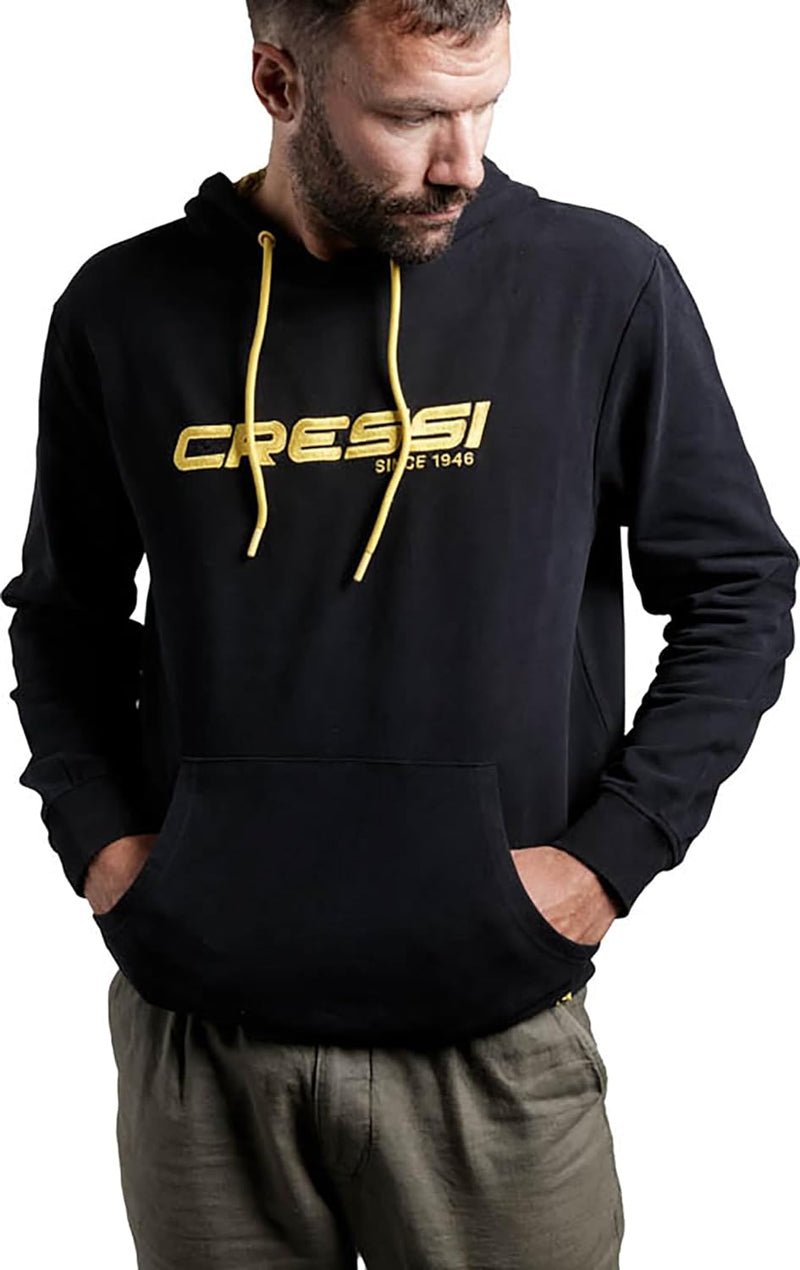 Cressi Hoodie Unisex - Sportliches Sweatshirt Kapuze mit Kordelzug, Schwarz/Gelb, Erwachsene Unisex